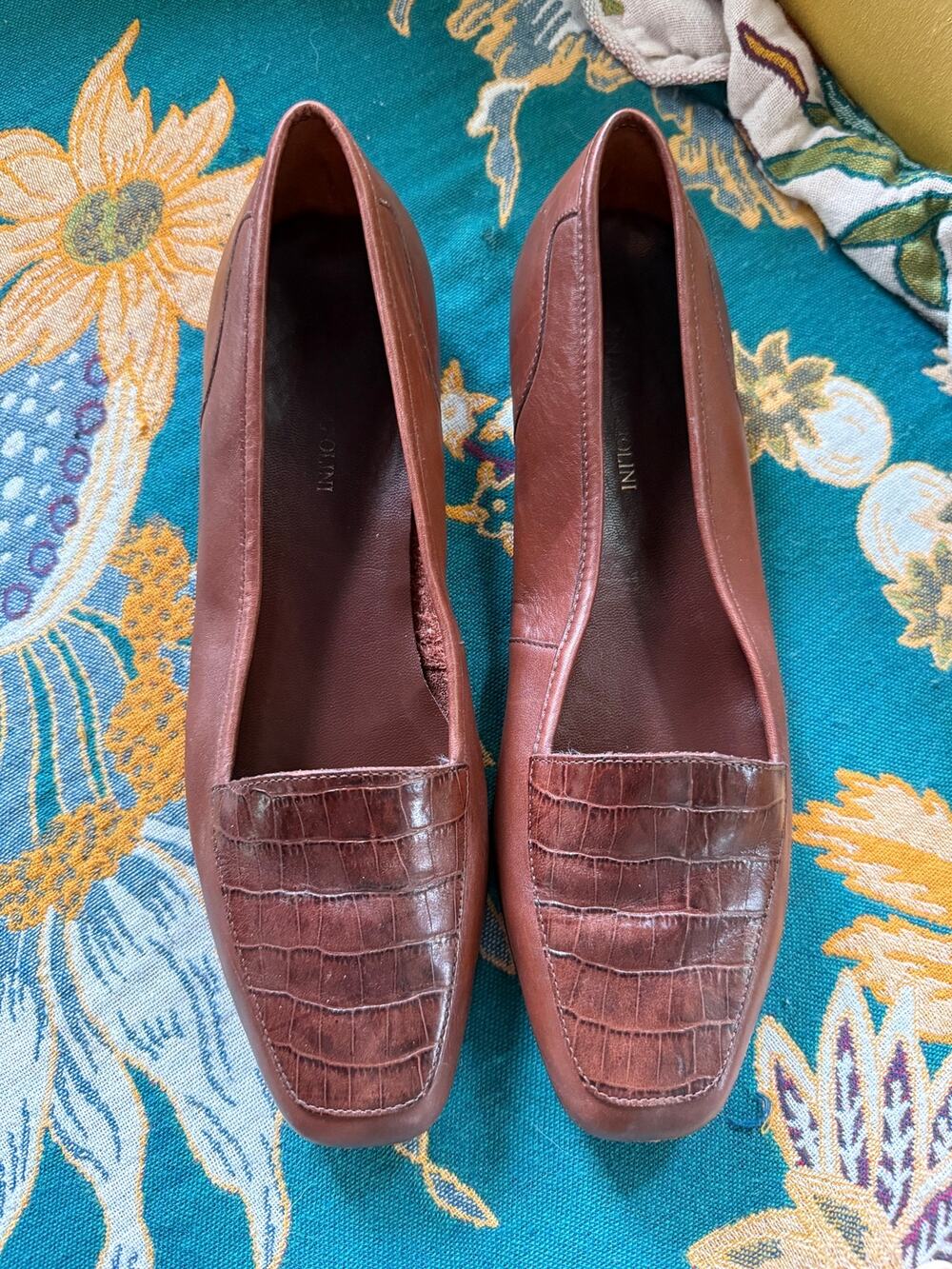 Enzo Angiolini Liberty Loafers 90s Vintage Leather Croc Square Toe Flats Boho 9N
